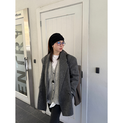 MOERSHOP 智性美学 黑标系列classic灰色羊驼毛宽肩西装休闲外套