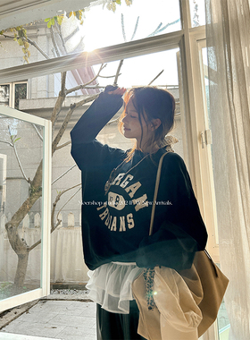 MOERSHOP 时装周lookbook 美式字母贴布绣长袖T恤女冬季慵懒上衣