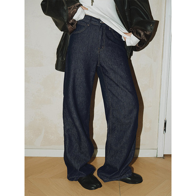 MOERSHOP “长腿精2.0”直筒经典原牛色丹宁超模牛仔裤女冬加绒裤