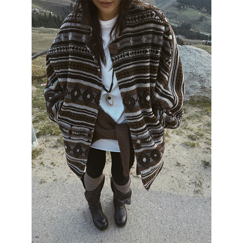 MOERSHOP  “游牧艺术”民族感图腾环保羔羊毛厚外套秋冬保暖开衫