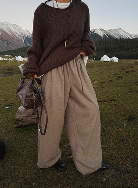 MOERSHOP  “时髦高阶玩家”精简松弛羊毛阔腿拖地老爹裤宽松休闲