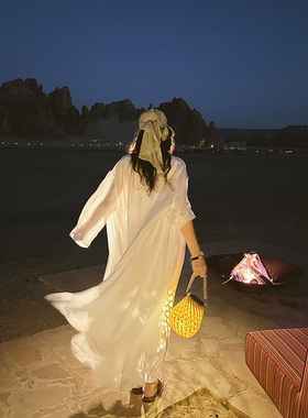 MOERSHOP  净仙夏日天丝醋酸白色防晒长袍三件套长款过膝休闲外套