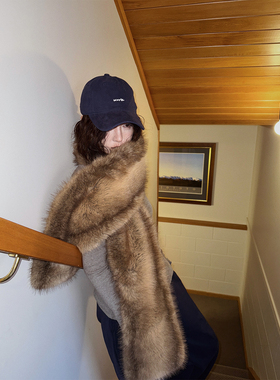 MOERSHOP 主理人私藏系 仿皮草真毛毛领插兜围巾冬季凹造型围脖女