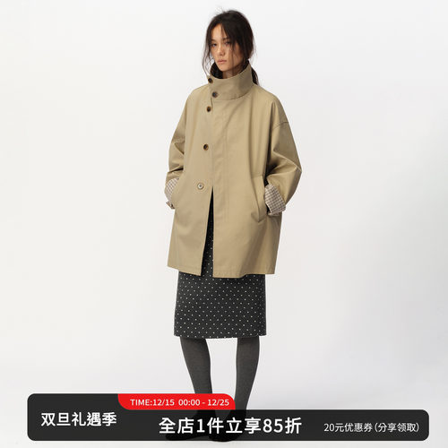 SMIIILE复古不对称斜襟风衣外套