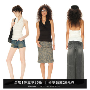 SMIIILE凉感天丝垂褶荡领挂脖上衣女气质高级感黑色露背无袖 背心