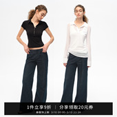 宽松显瘦直筒裤 SMIIILE复古原色水洗无腰头阔腿牛仔裤 女低腰春季