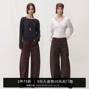 挺括弧形香蕉裤 女秋休闲裤 低腰宽松显瘦阔腿裤 SMIIILE抽绳弯刀裤