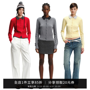 针织上衣两件套 内搭翻领波点短袖 SMIIILE松弛感毛针织开衫 外套