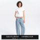 SMIIILE浅蓝色复古洗水做旧纯棉中低腰茧型宽松阔腿牛仔长裤