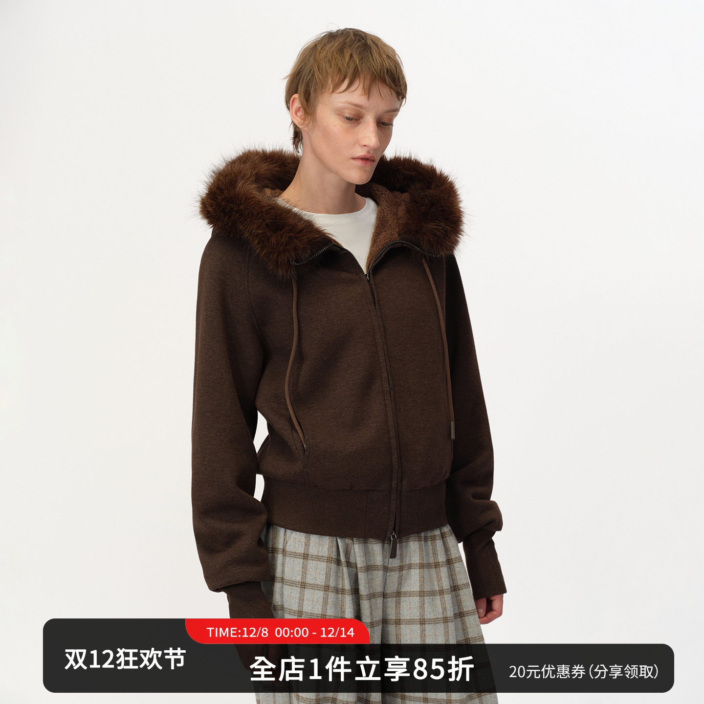 SMIIILE大毛领抽绳卫衣连帽外套