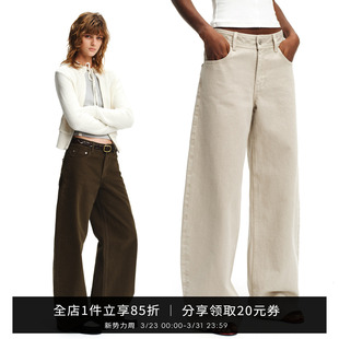 中低腰直筒裤 春新款 女宽松显瘦休闲裤 SMIIILE纯棉复古廓形阔腿裤