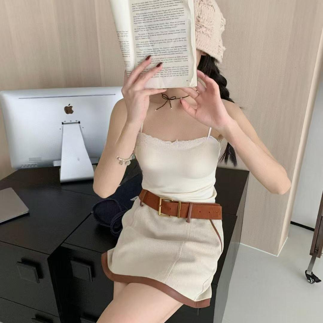 miu系千金穿搭韩系辣妹无痕蕾丝花边一字抹胸美背带胸垫吊带内衣