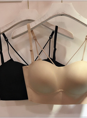古妃新款吊带薄杯细带交叉美背内衣女侧收副乳性感文胸一片式胸罩