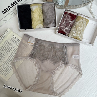 米娅林新品欲风蕾丝网纱镂空内裤女中腰薄款2025新款性感三角短裤