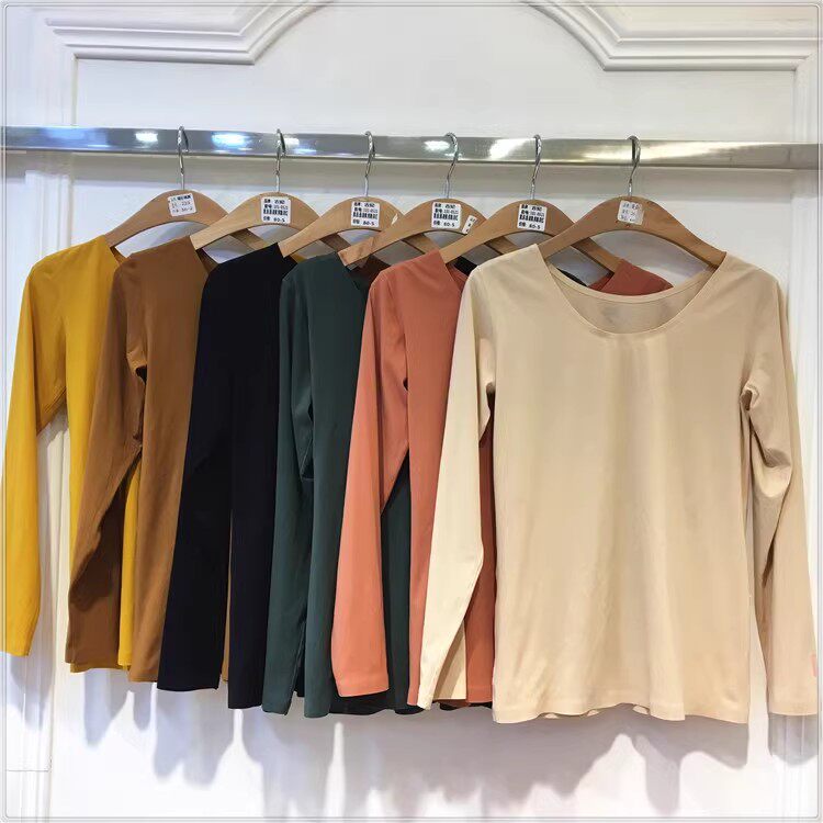 GU FEIS NEW ULTRA-THIN 37 DEGREE CONSTANT TEMPERATURE HEATING BASE SHIRT CLOSE-FITTING BEAUTY MASK CLOTHING WOMENS WINTER SEAMLESS AUTUMN CLOTHES TOP