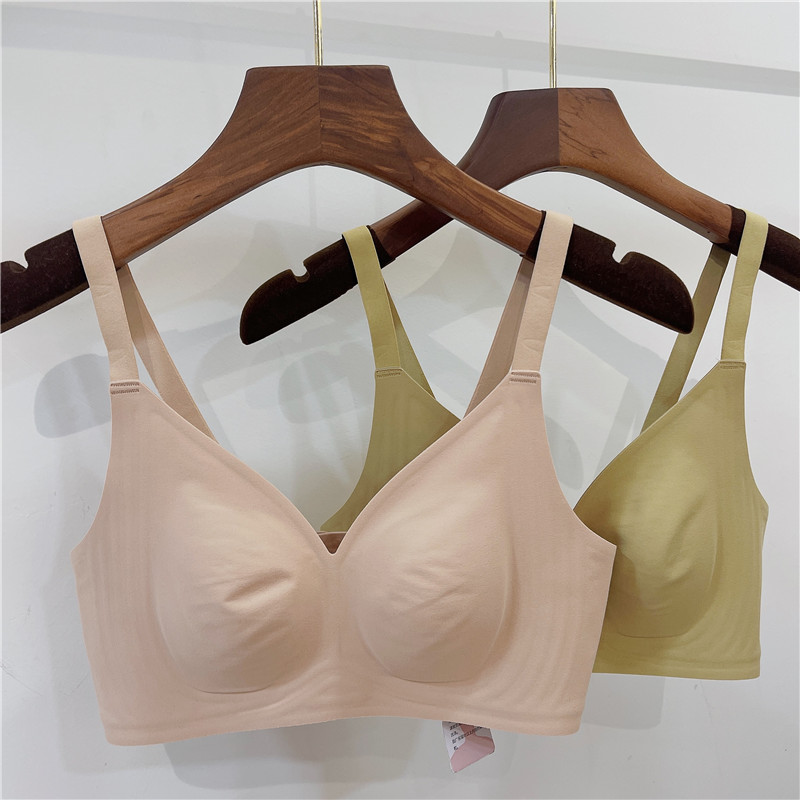 超薄新款大胸显小3d果冻条内衣无痕一片式睡眠缩胸收副乳文胸罩女