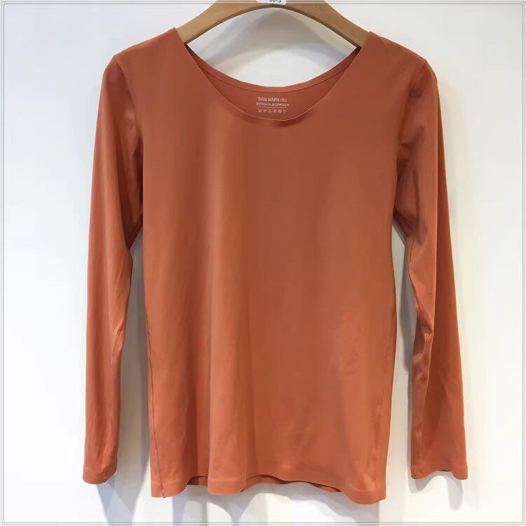 GU FEIS NEW ULTRA-THIN 37 DEGREE CONSTANT TEMPERATURE HEATING BASE SHIRT CLOSE-FITTING BEAUTY MASK CLOTHING WOMENS WINTER SEAMLESS AUTUMN CLOTHES TOP
