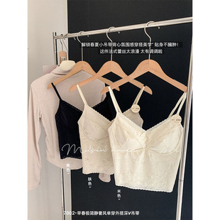 新品 抹胸 美背内衣轻奢纯欲蕾丝吊带背心女内搭带胸垫外穿打底修身