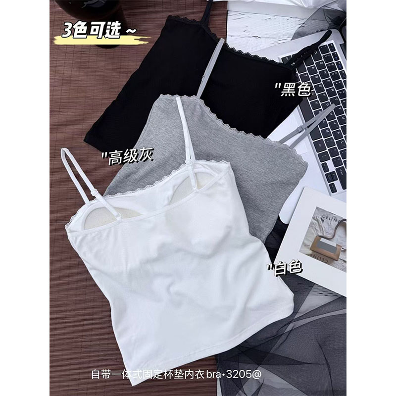 一字领内衣蕾丝花边美背吊带女带胸垫聚拢文胸中长款内搭抹胸背心