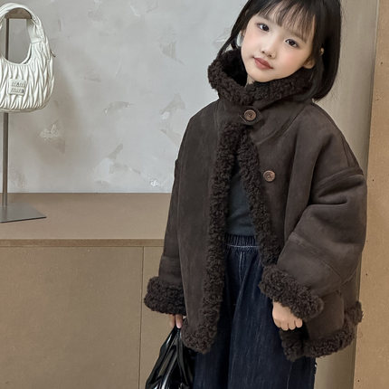 甜苏家秋冬复合皮一体纯羊毛翻领男女童潮童洋气儿童皮草外套上衣