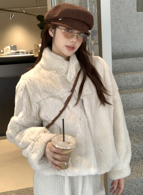 千金兔 /兔宝宝雷克斯整皮獭兔毛保暖立领2025新款皮草毛毛外套女