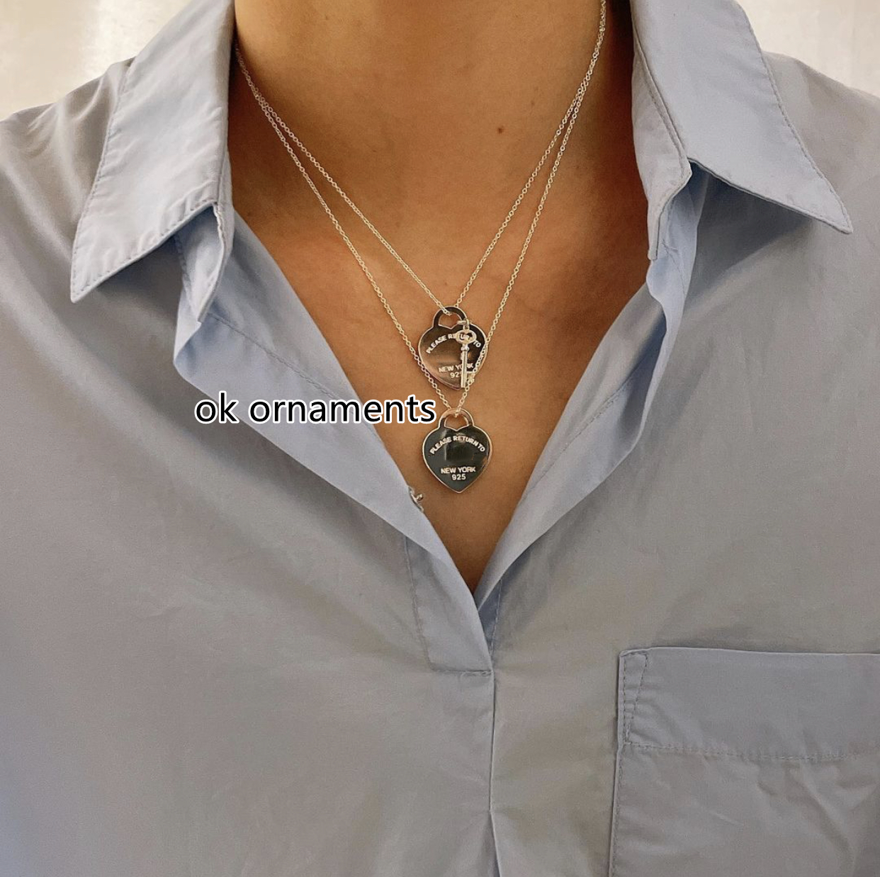 925纯银return to心形吊坠心锁钥匙桃心项链锁骨链情人节生日礼物