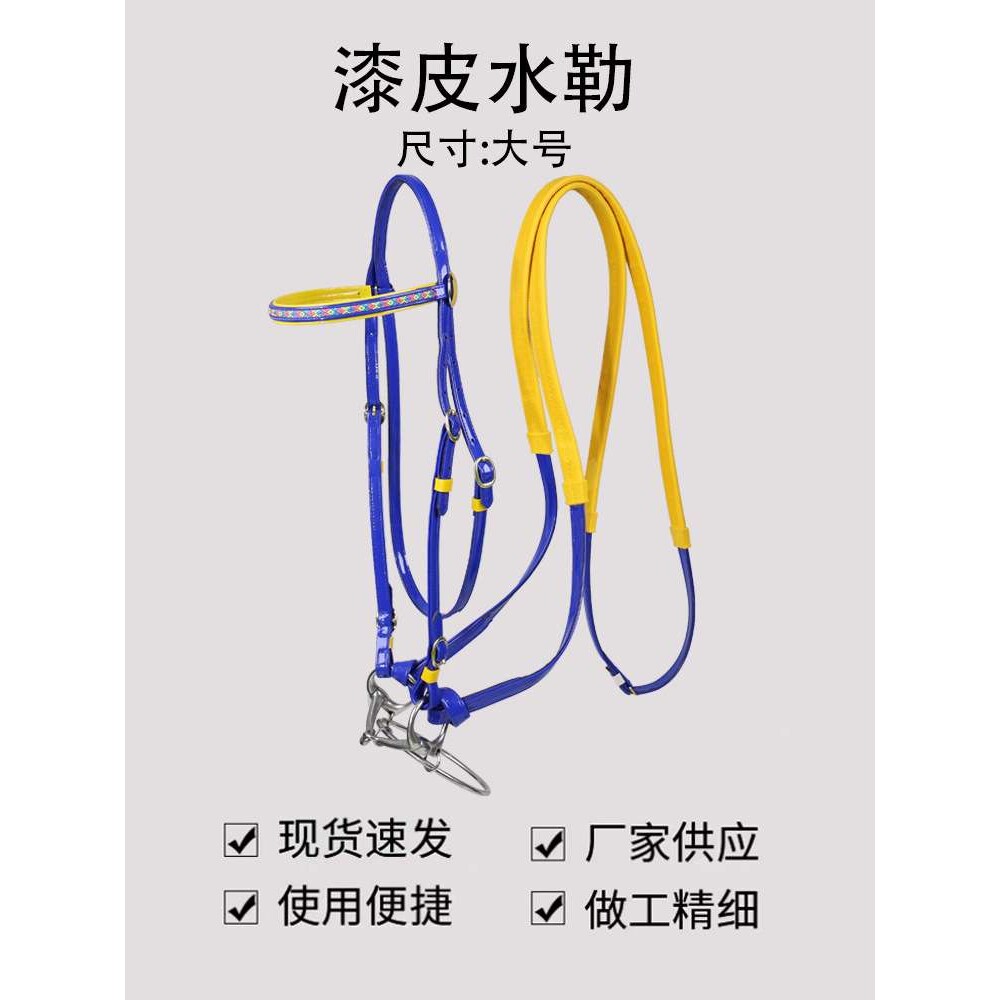 漆皮水勒(脑门带花)口衔铁马嚼子通用防滑可调节耐磨马术装备