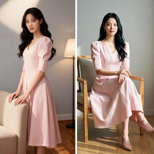 轻奢名媛风V领连衣裙大裙摆长裙