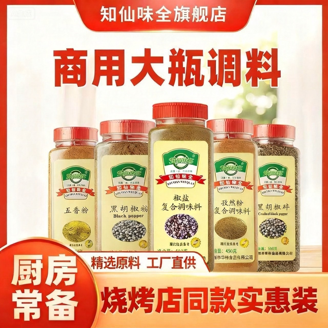 椒盐粉孜然粉烧烤撒料奥尔良腌料黑白胡椒咖喱五香粉大瓶商用家用