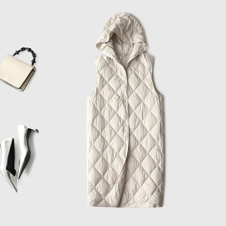 反季清仓连帽中长款羽绒马甲