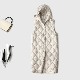羽绒服女中长款连帽马甲背心内胆白鸭绒大衣叠穿内搭神器反季清仓