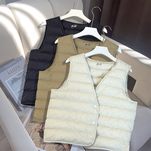 轻薄款90白鹅绒羽绒马甲女短款V领无袖轻薄保暖内胆可叠穿反季清