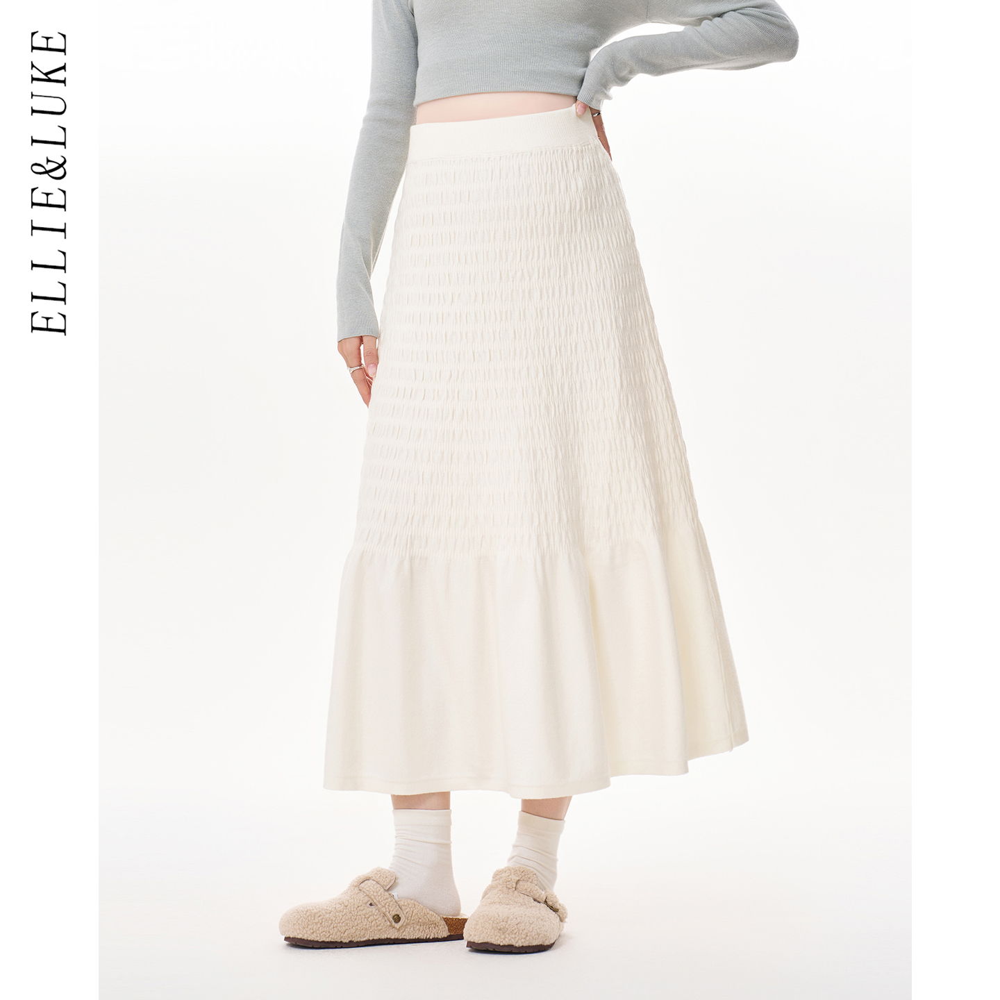 ellieluke孕妇装半身裙压褶白色