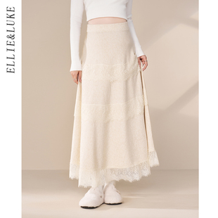 ellieluke孕妇半身裙春季小个子款蕾丝拼接长款孕期法式裙子春装