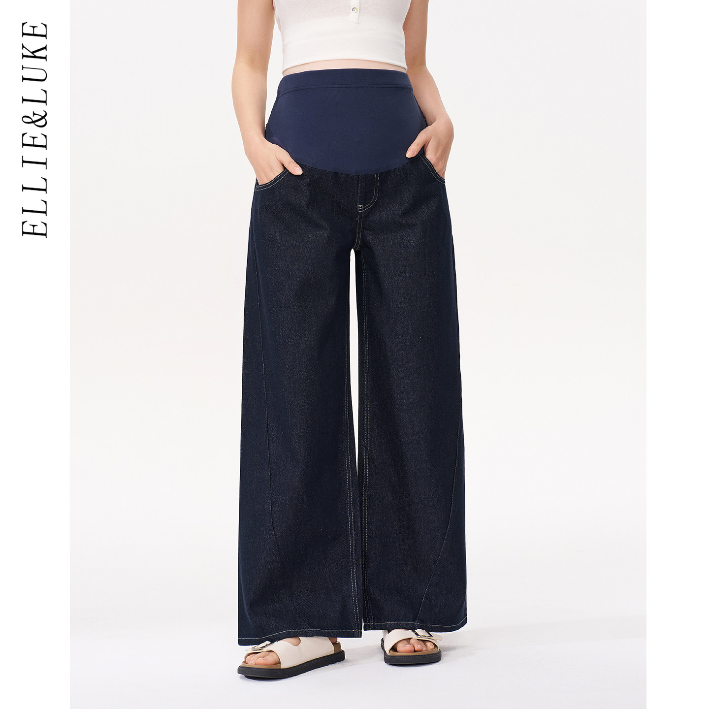 ellieluke孕妇牛仔裤春夏外穿小个子托腹孕晚期直筒阔腿长裤春装