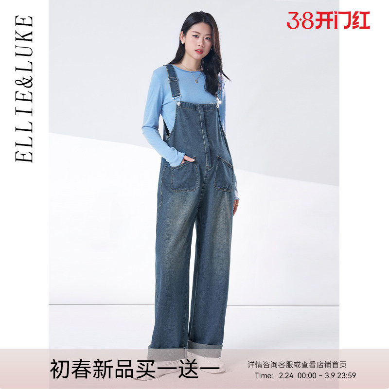 ellieluke孕妇裤春秋外穿2026新款春秋款大码长裤牛仔背带裤春装