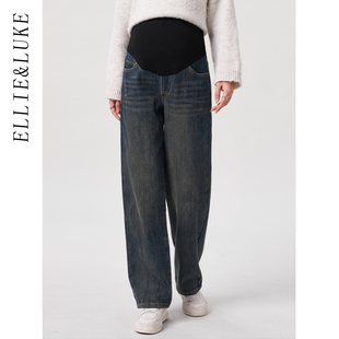 子冬装 孕妇牛仔裤 托腹宽松直筒阔腿长裤 秋冬款 秋冬外穿2025年新款