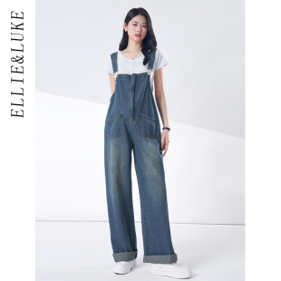 秋冬款 加厚阔腿裤 外穿2025新款 牛仔背带裤 子 秋季 ellieluke孕妇裤
