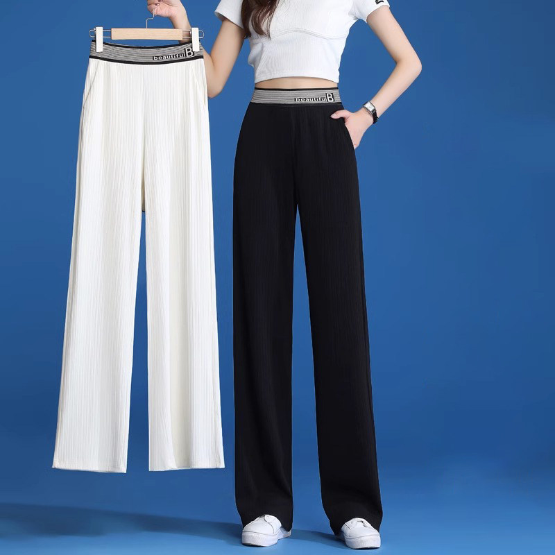 冰丝雪纺阔腿裤女夏季薄款2025新款高腰垂感直筒女裤窄版休闲 裤