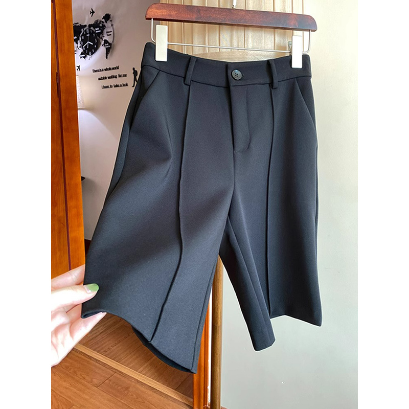 黑色西装短裤女夏季薄款大码中裤梨型身材高腰宽松直筒休闲五分裤