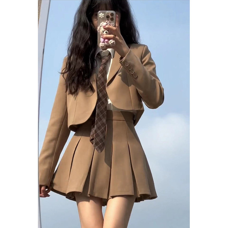学院风jk制服套装女2025春秋新款高级感西装外套百褶半身裙两件套