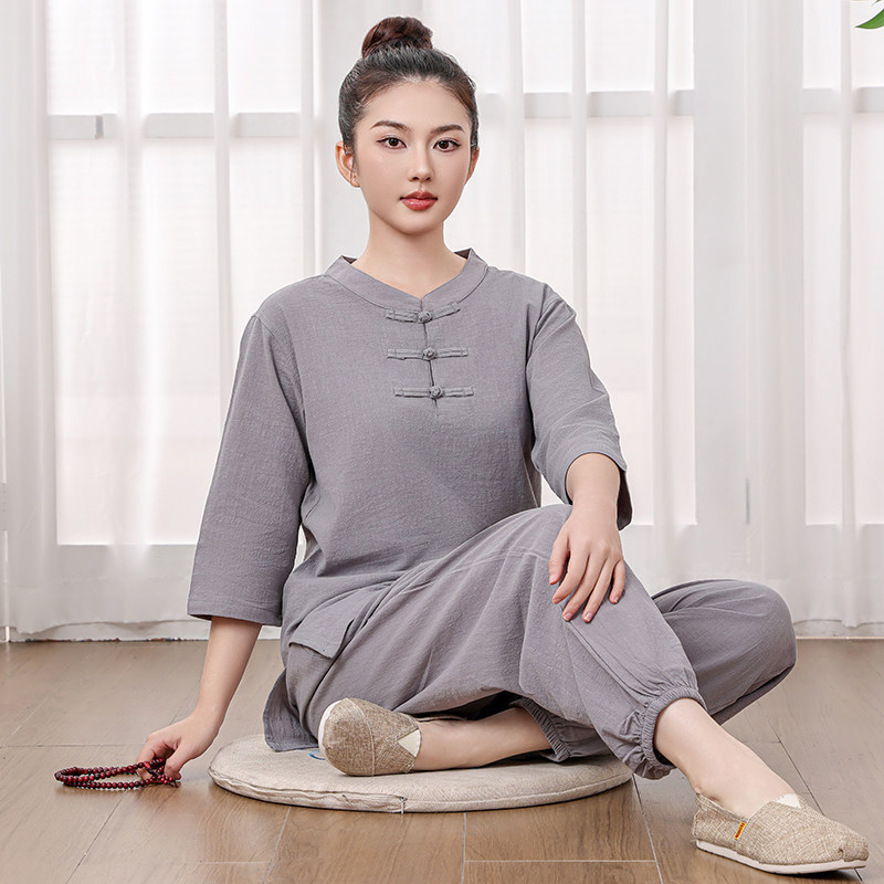 玄善男女唐装中国风中式禅修服居士服禅意纯棉禅修禅服打坐服套装