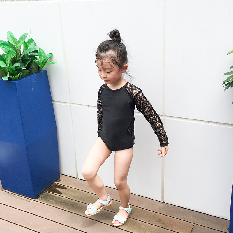 儿童泳衣长袖防晒母女泳装女童连体速干游泳衣亲子款泳衣修身保守