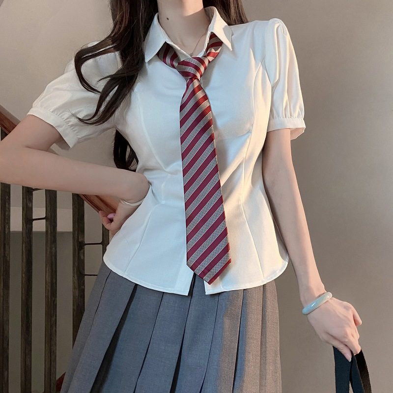 原创jk收腰衬衫长袖短袖基础款春夏学院风内搭叠穿百搭打底白衬衣