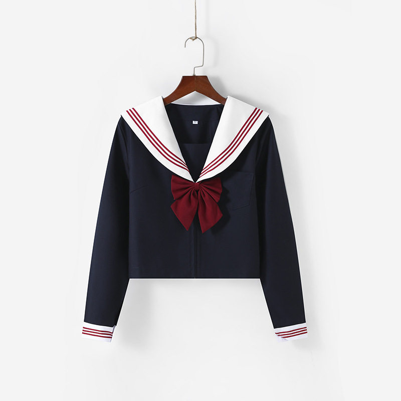 东京岁时记 日系JK制服白领红三本水手服学院风春秋款百褶裙套装