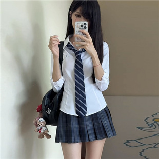 学院风jk制服修身 新品 女秋季 衬衫 显瘦刺绣衬衣 小栀川白色收腰长袖