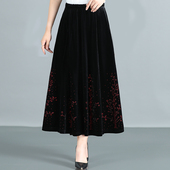 春秋新款 裙子金丝绒烫钻跳舞裙 女装 中老年半身裙中长款 大摆裙大码