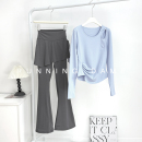 女显瘦速干 普拉提健身运动套装 设计感镂空瑜伽长袖 假两件微喇裤