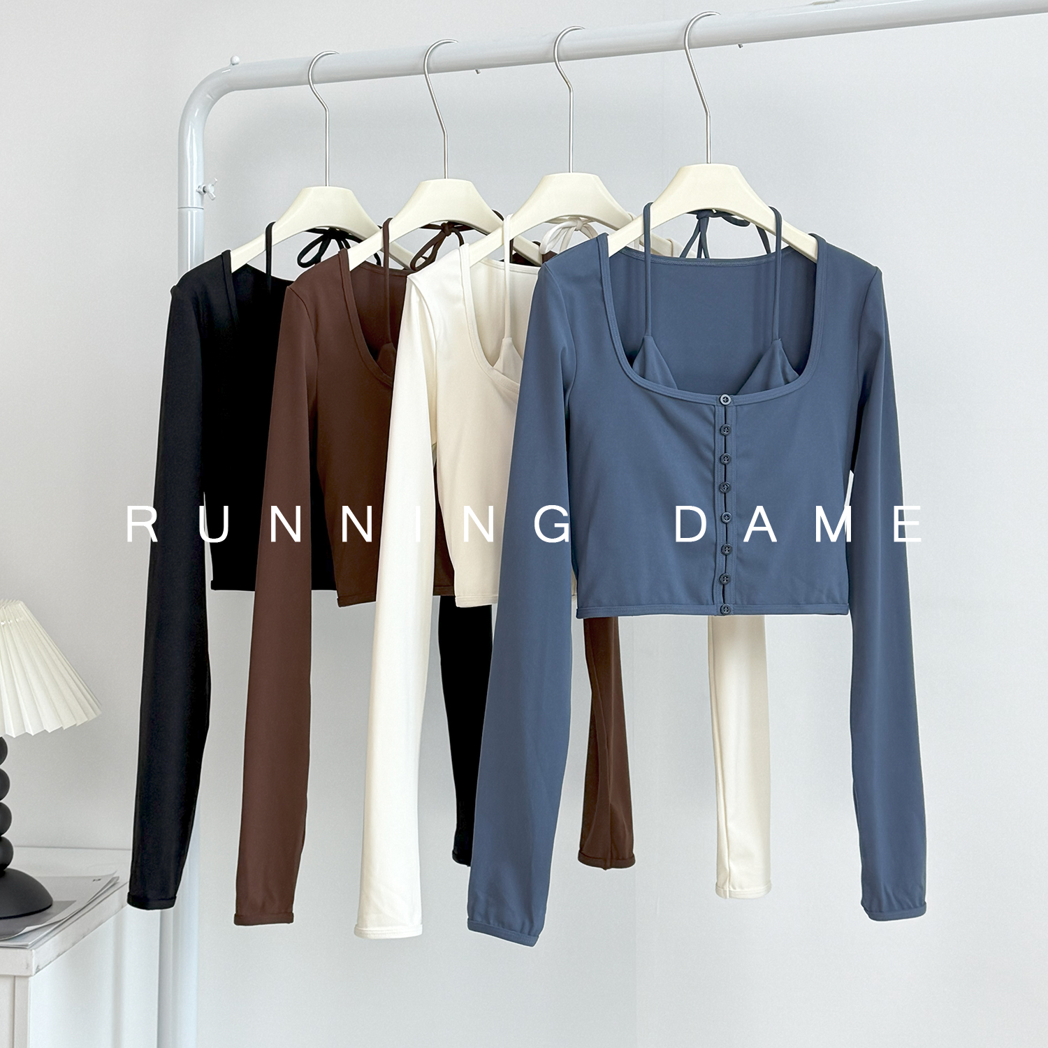 瑜伽服女猫耳挂脖假两件长袖