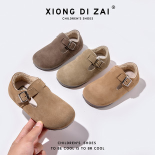 女童勃肯鞋加绒儿童鞋子2025秋冬新款小女孩二棉鞋毛毛豆豆鞋男童